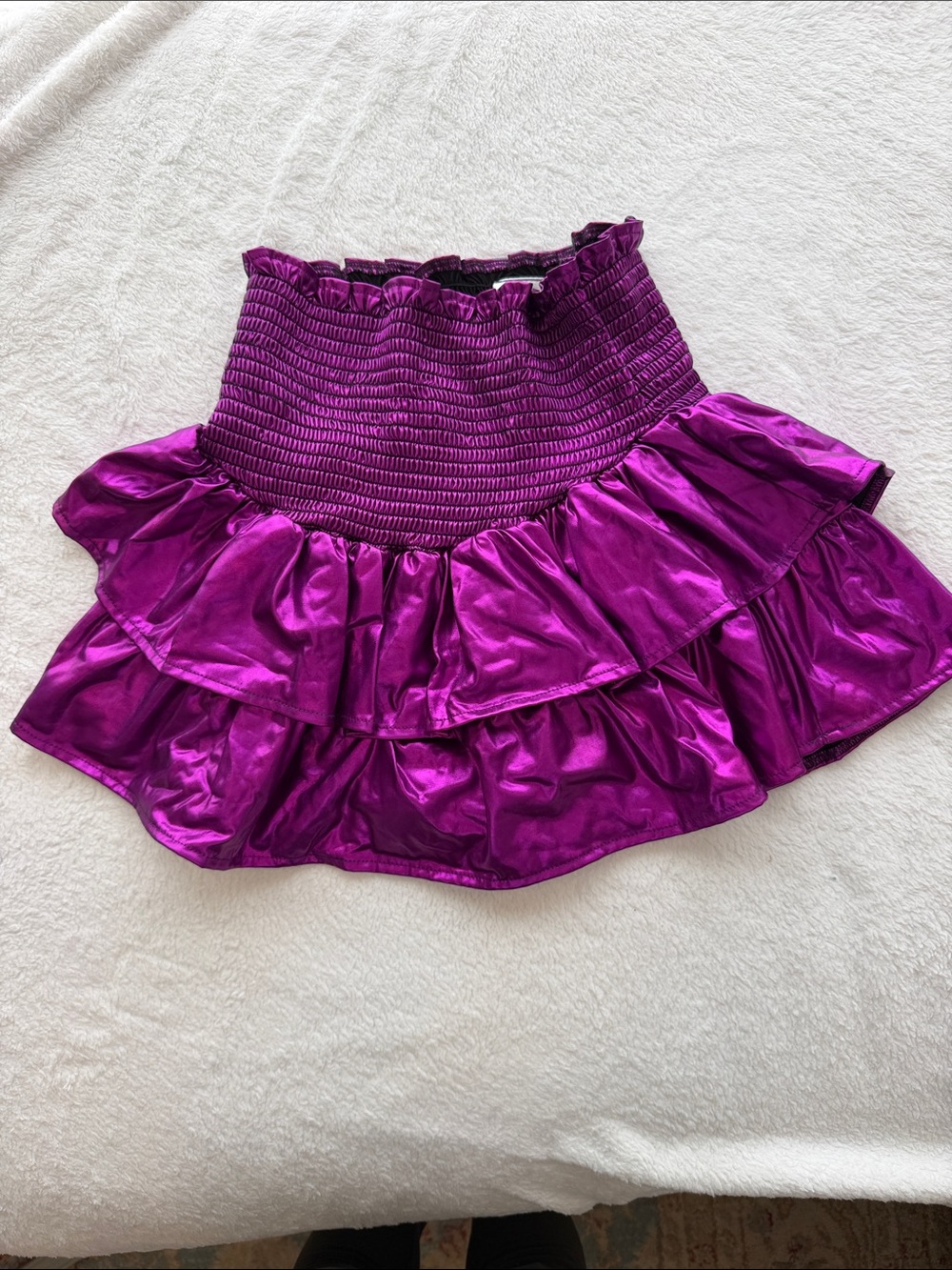 QUEEN OF SPARKLES Metallic Ruffle Skater Skirt - Vibrant Magenta